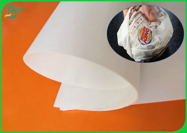 Rotolo bianco lucido della carta dell'hamburger ricoperto lato resistente del commestibile dell'olio 30gsm 35gsm 40gsm uno per i pacchetti dell'hamburger