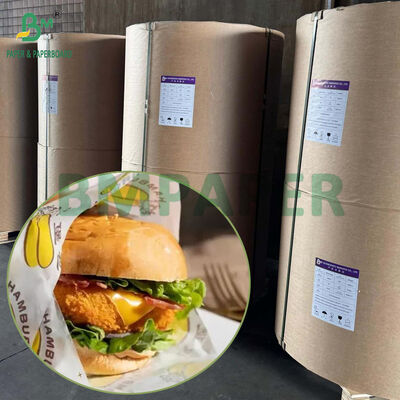 Rotolo di carta antigrasso bianca per uso alimentare da 40GSM per l'involucro di hamburger e panini